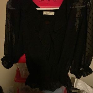 Black see through polka dots mid sleeves new never worn